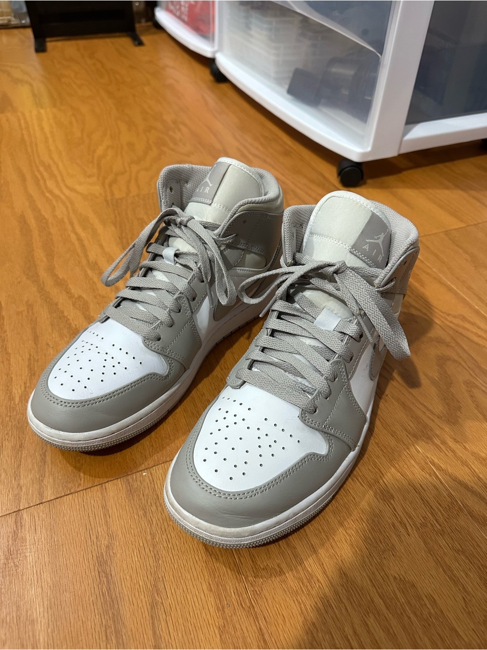 Men’s Jordan Mid-Top Sneakers in Light Gray and White